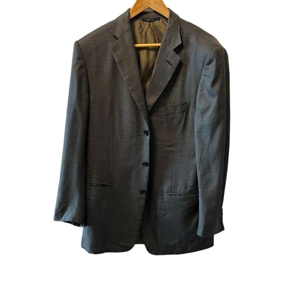HARRY ROSEN Wool & Silk Blend 3 Button Double Back Vent Grey Check Blazer 52R - Picture 1 of 13